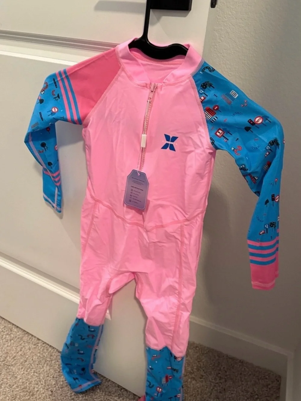 Amazon Pink and Blue Kids One-Piece Swim Romper